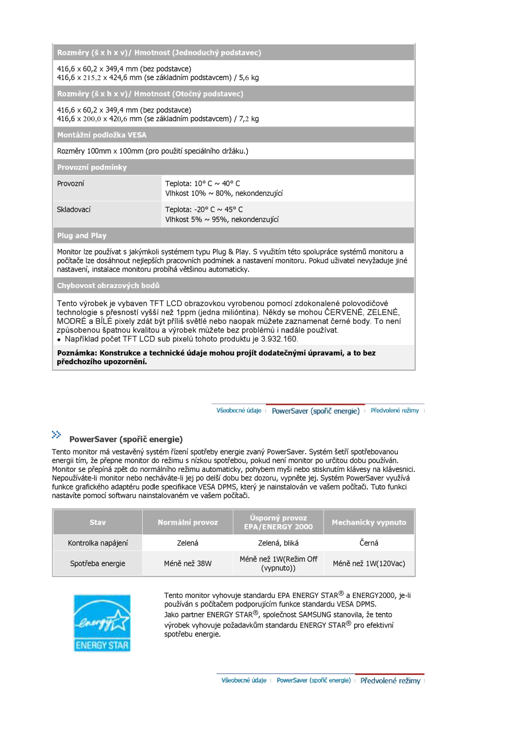 Samsung MJ19ESTSB/EDC, MJ19ESKSB/EDC manual PowerSaver spořič energie 