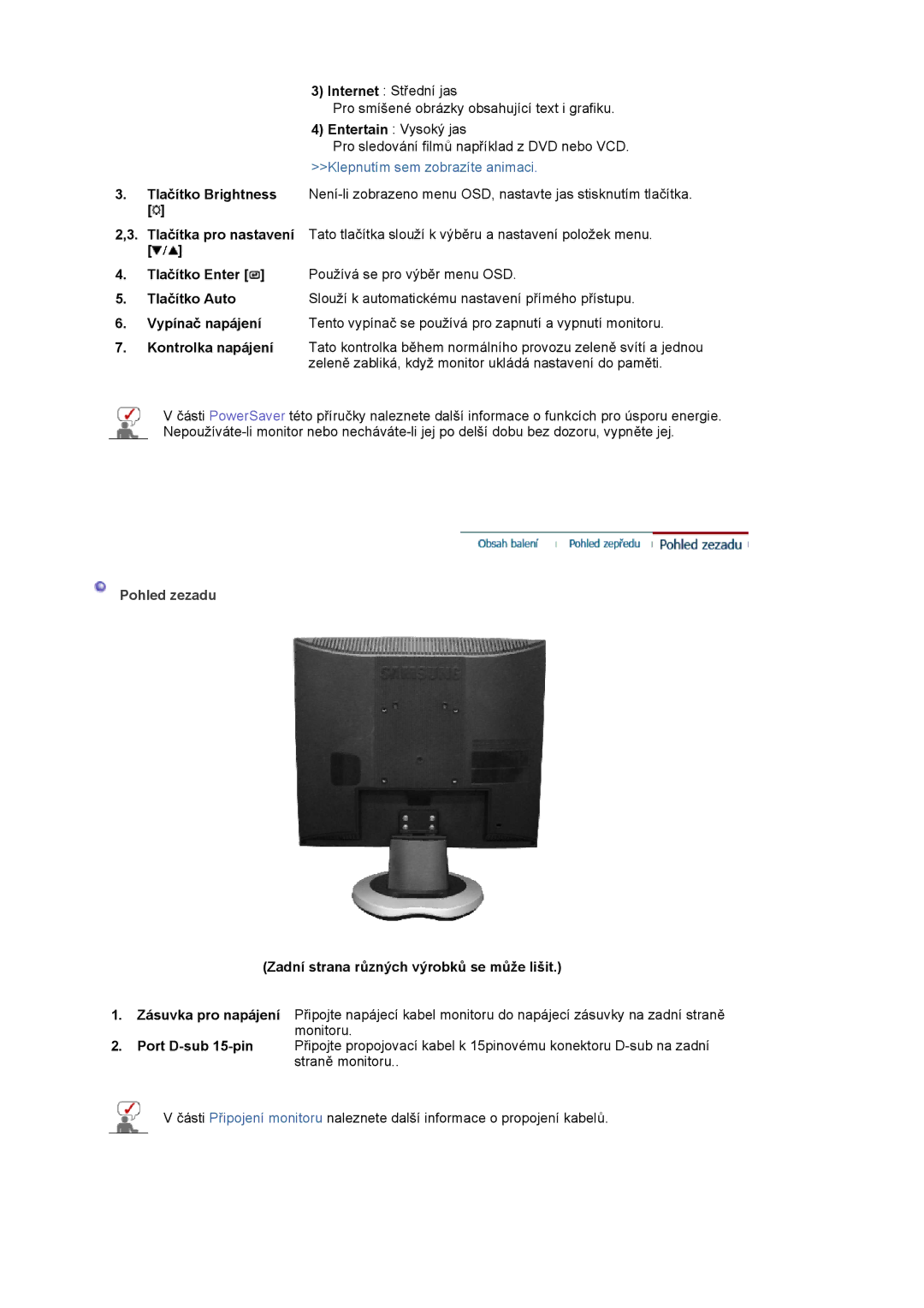 Samsung MJ19ESTSB/EDC, MJ19ESKSB/EDC manual Tlačítko Auto, Pohled zezadu, Zadní strana různých výrobků se může lišit 