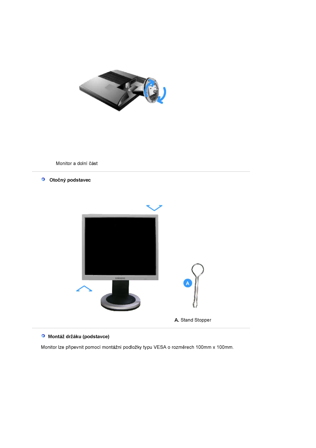 Samsung MJ19ESKSB/EDC, MJ19ESTSB/EDC manual Otočný podstavec, Montáž držáku podstavce 