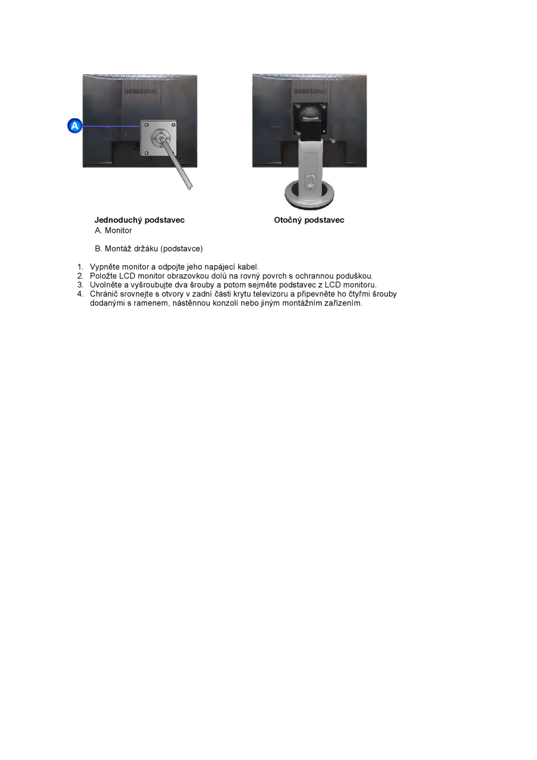 Samsung MJ19ESTSB/EDC, MJ19ESKSB/EDC manual Jednoduchý podstavec Otočný podstavec 