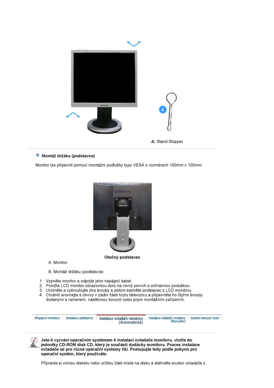 Samsung MJ19ESTSB/EDC, MJ19ESKSB/EDC manual Montáž držáku podstavce 