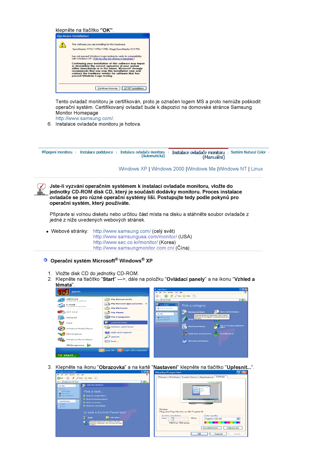 Samsung MJ19ESTSB/EDC, MJ19ESKSB/EDC manual Operační systém Microsoft Windows XP 