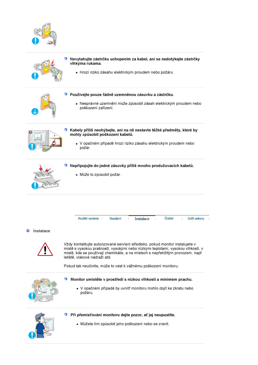 Samsung MJ19ESKSB/EDC, MJ19ESTSB/EDC manual Používejte pouze řádně uzemněnou zásuvku a zástrčku, Instalace 