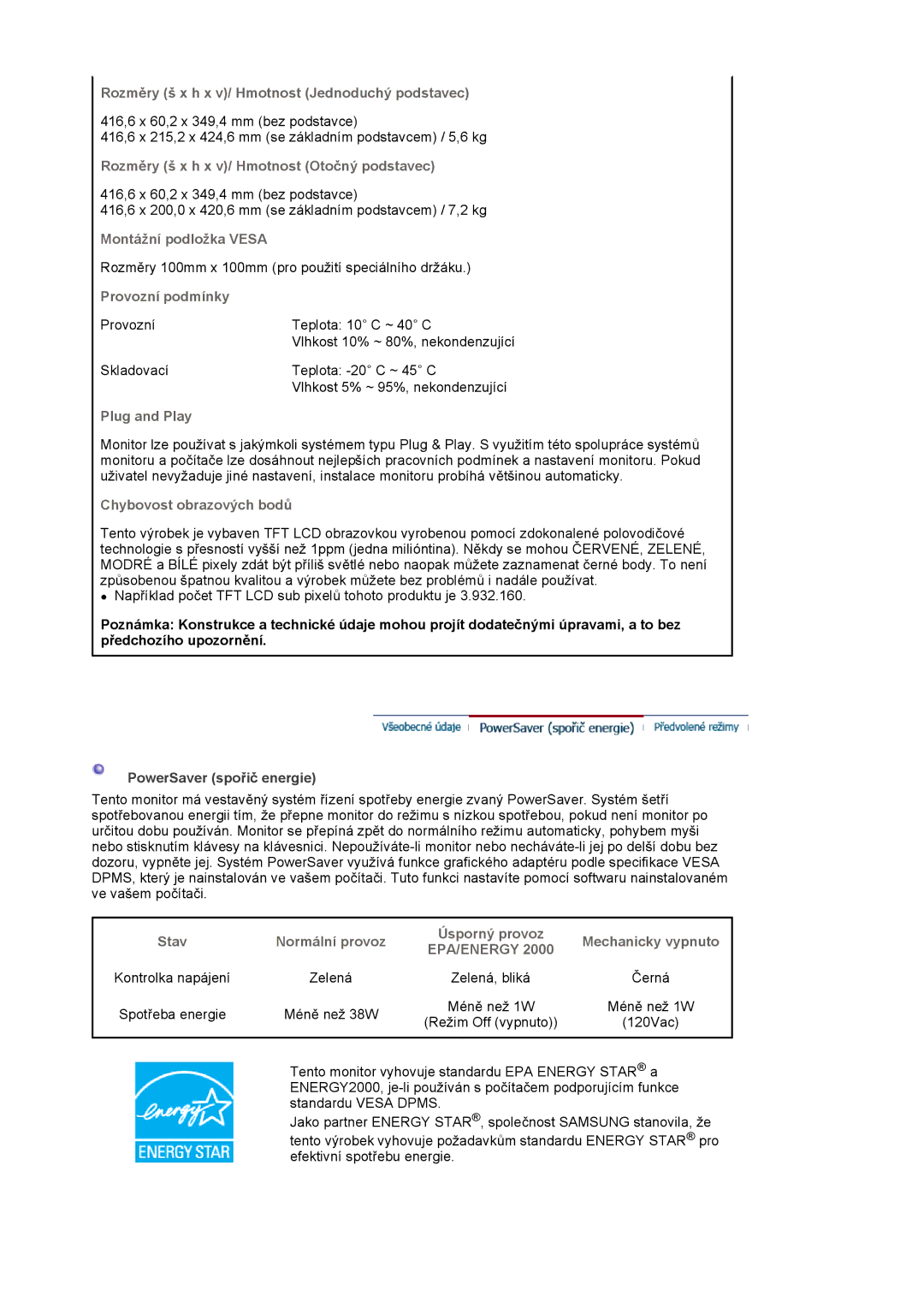 Samsung MJ19ESKSB/EDC manual Rozměry š x h x v/ Hmotnost Jednoduchý podstavec, Rozměry š x h x v/ Hmotnost Otočný podstavec 