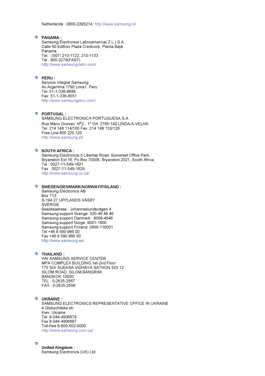 Samsung MJ19ESKSB/EDC, MJ19ESTSB/EDC manual Panama, United Kingdom 