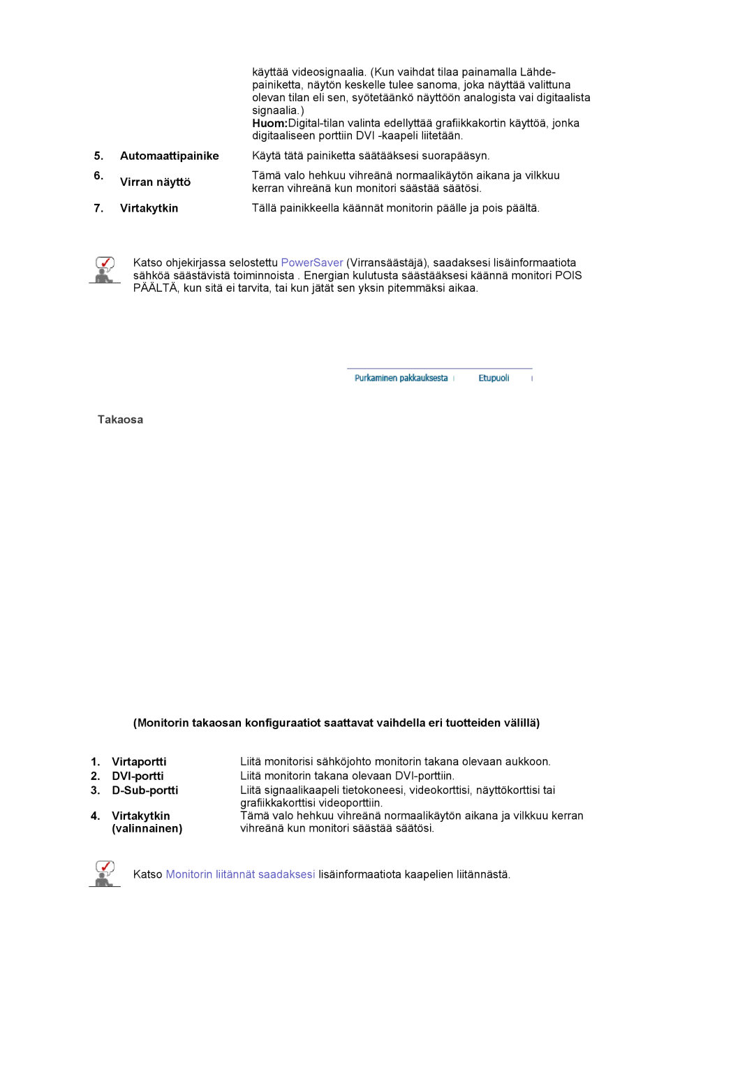 Samsung MJ19ESKSB/EDC manual Automaattipainike Virran näyttö Virtakytkin, Valinnainen Vihreänä kun monitori säästää säätösi 