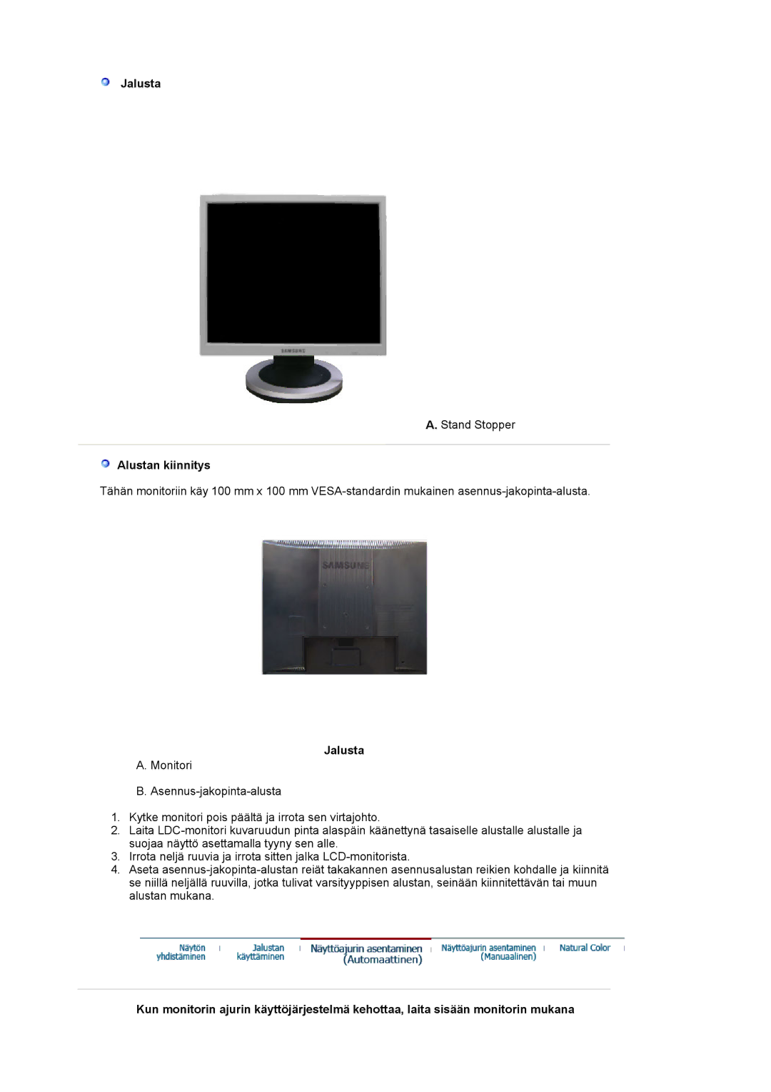 Samsung MJ19ESTSB/EDC, MJ19ESKSB/EDC manual Jalusta 