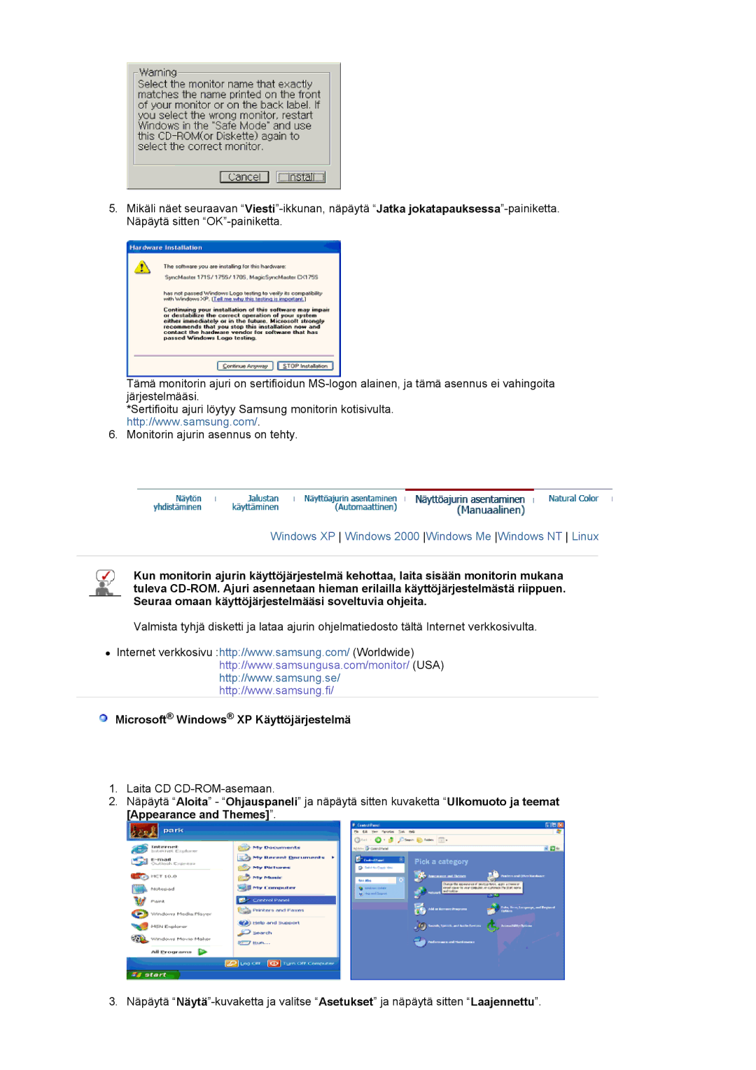 Samsung MJ19ESTSB/EDC, MJ19ESKSB/EDC manual Microsoft Windows XP Käyttöjärjestelmä 