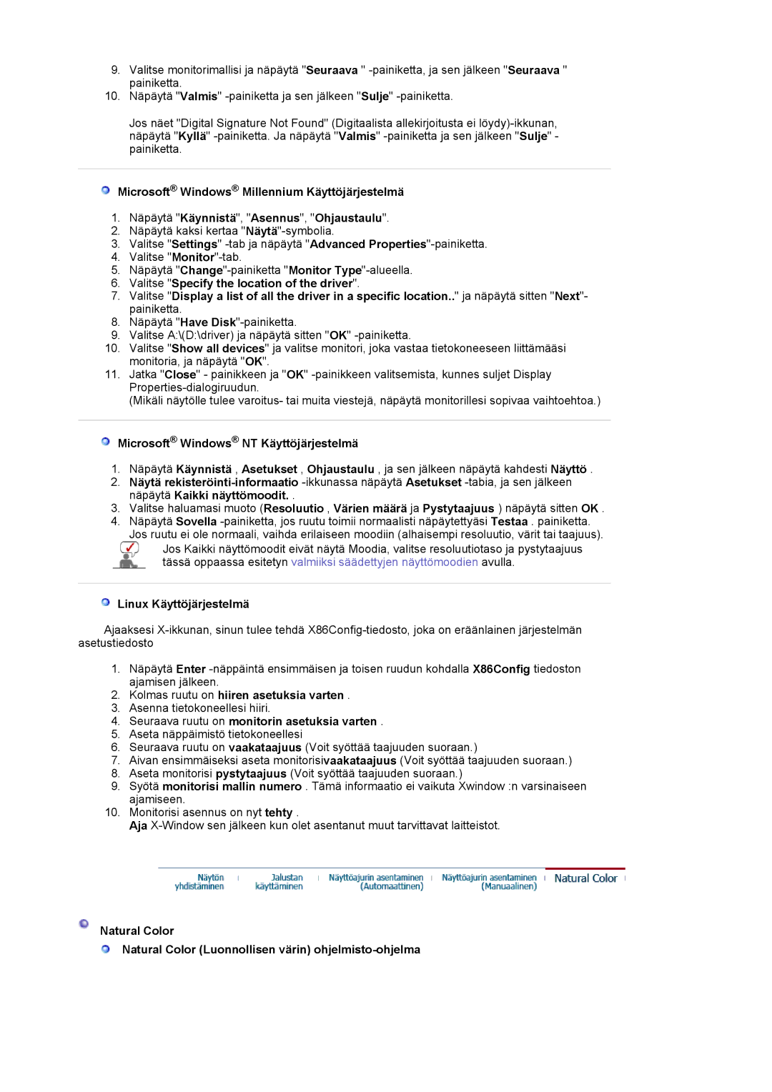 Samsung MJ19ESKSB/EDC, MJ19ESTSB/EDC manual Microsoft Windows NT Käyttöjärjestelmä, Linux Käyttöjärjestelmä 