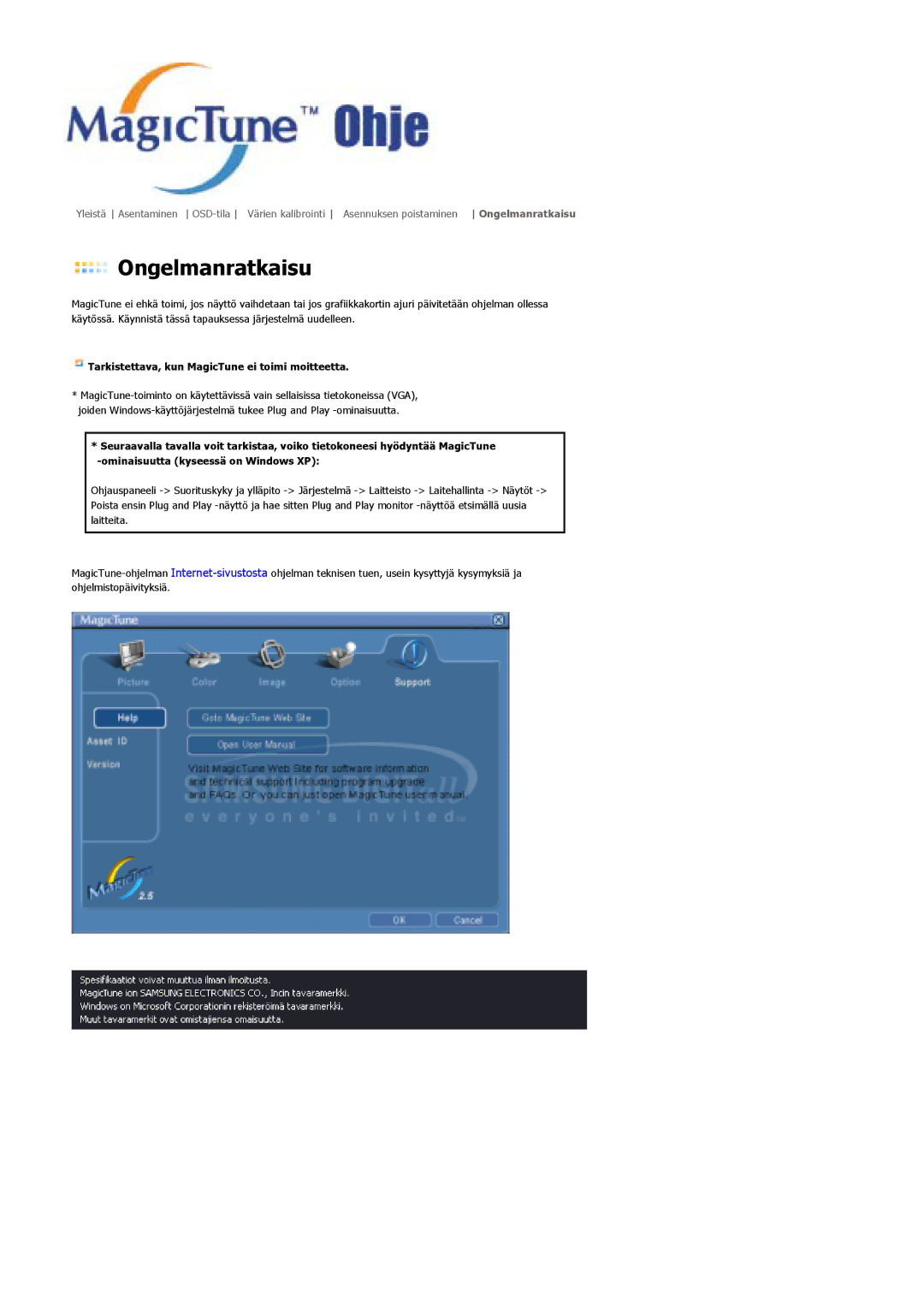 Samsung MJ19ESKSB/EDC, MJ19ESTSB/EDC manual Ongelmanratkaisu 