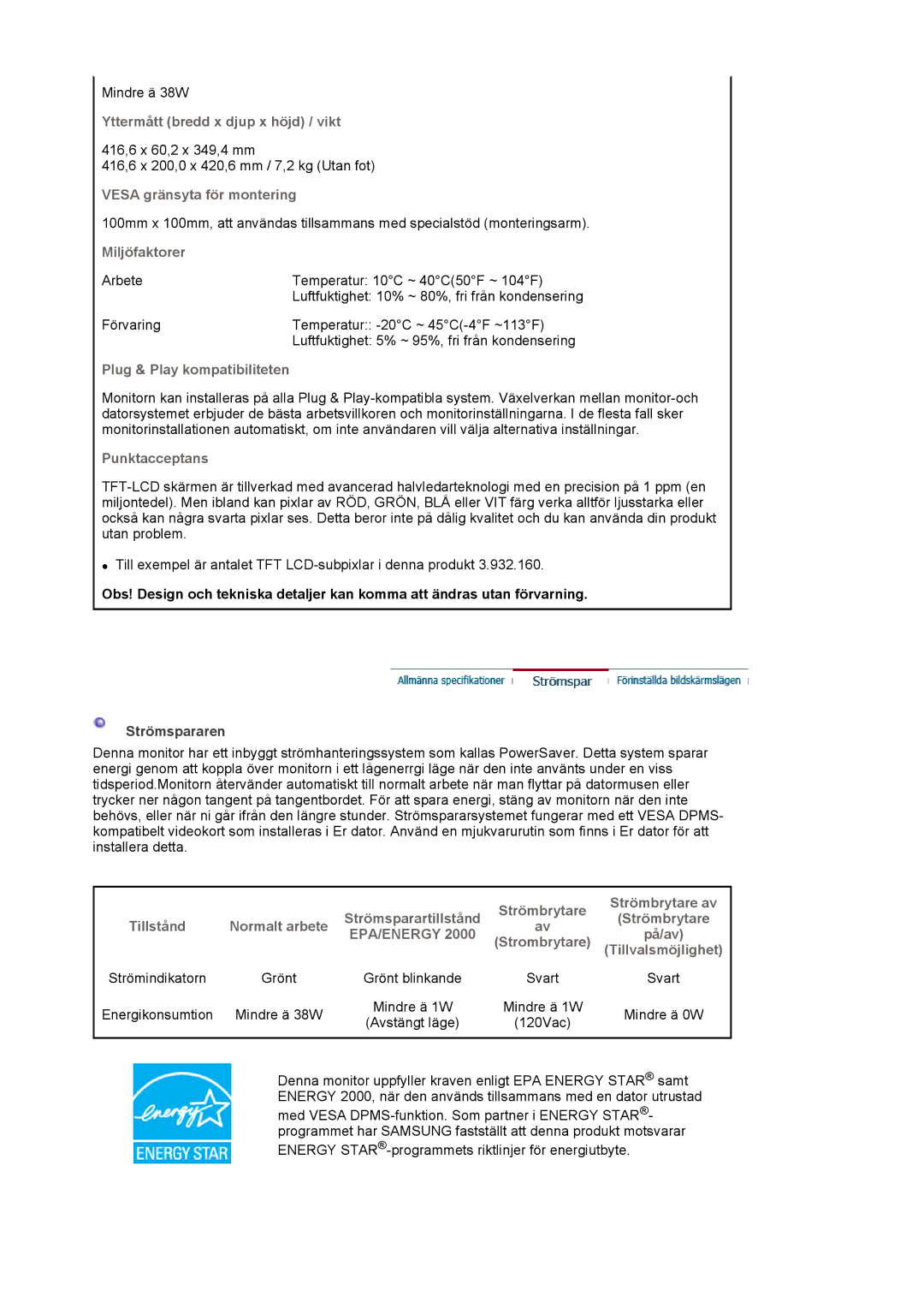 Samsung MJ19ESKSB/EDC, MJ19ESTSB/EDC manual Tillstånd Normalt arbete, På/av, Strombrytare, Tillvalsmöjlighet, Grönt, Svart 