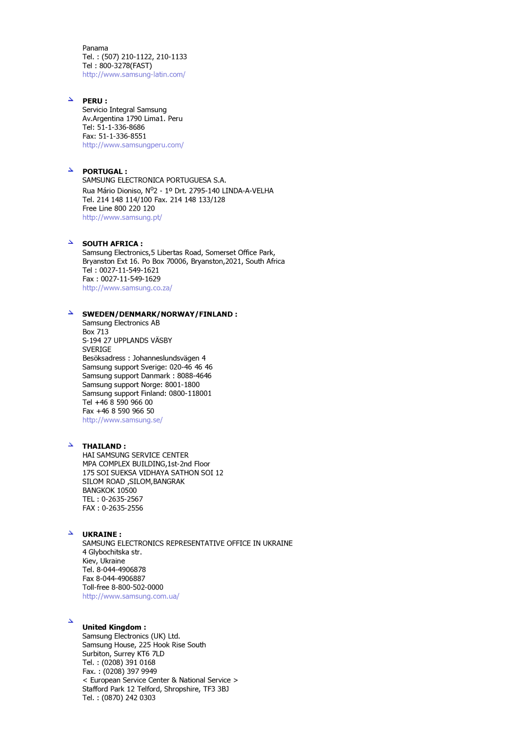 Samsung MJ19ESTSB/EDC, MJ19ESKSB/EDC manual Portugal, United Kingdom 