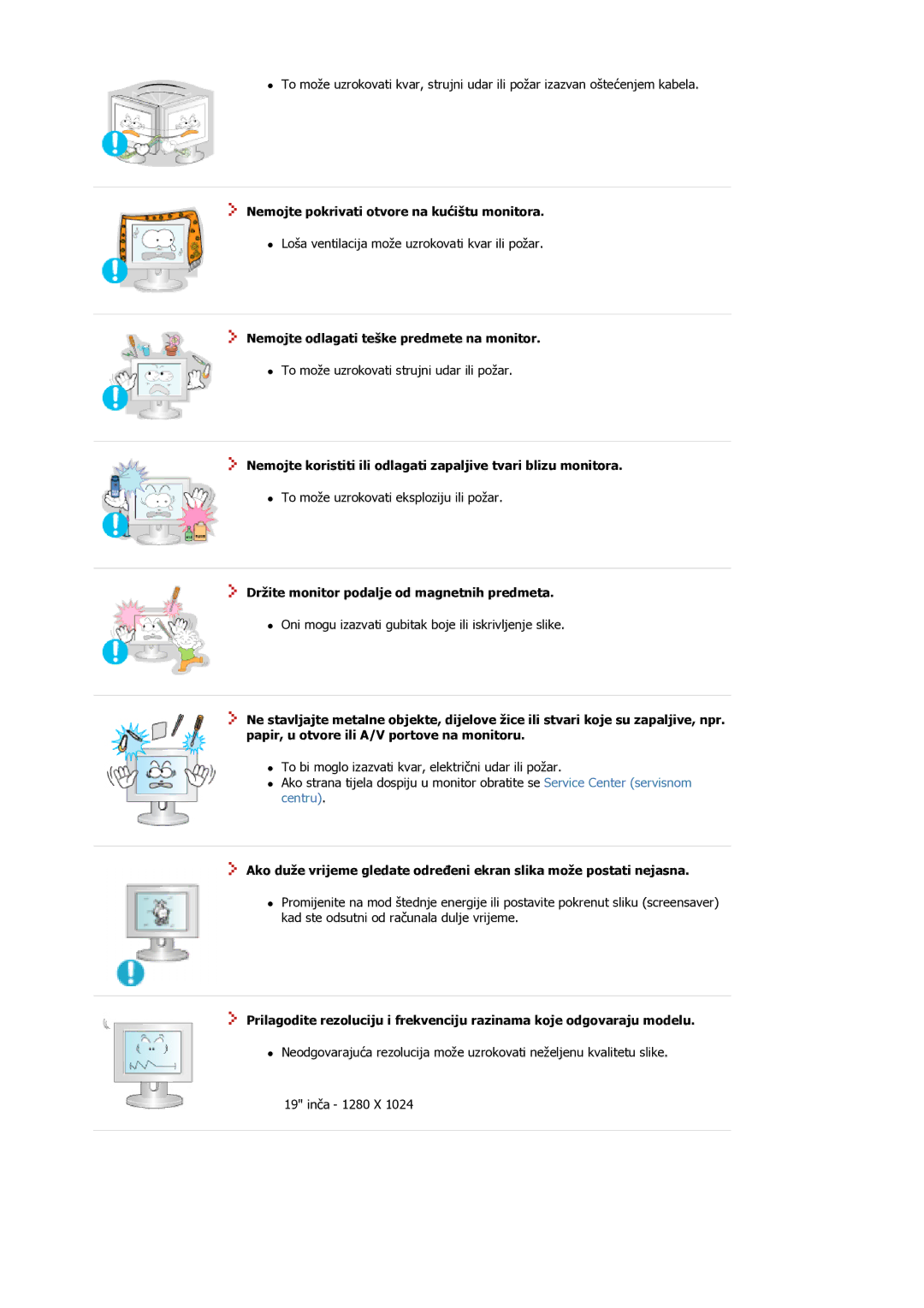 Samsung MJ19ESTSB/EDC manual Nemojte pokrivati otvore na kućištu monitora, Nemojte odlagati teške predmete na monitor 