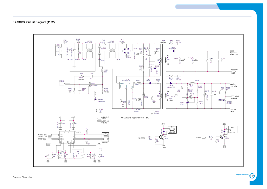 Samsung ML-1210, ML-1200 specifications Smps Circuit Diagram 