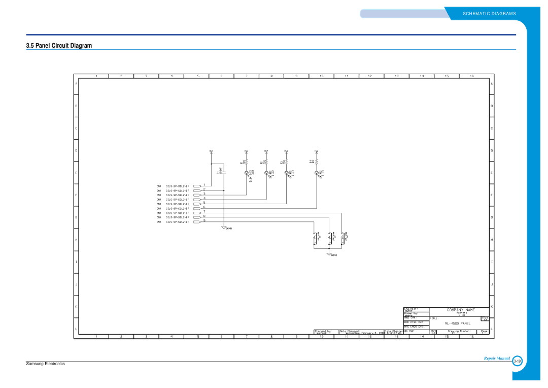 Samsung ML-1210, ML-1200 specifications Panel Circuit Diagram 