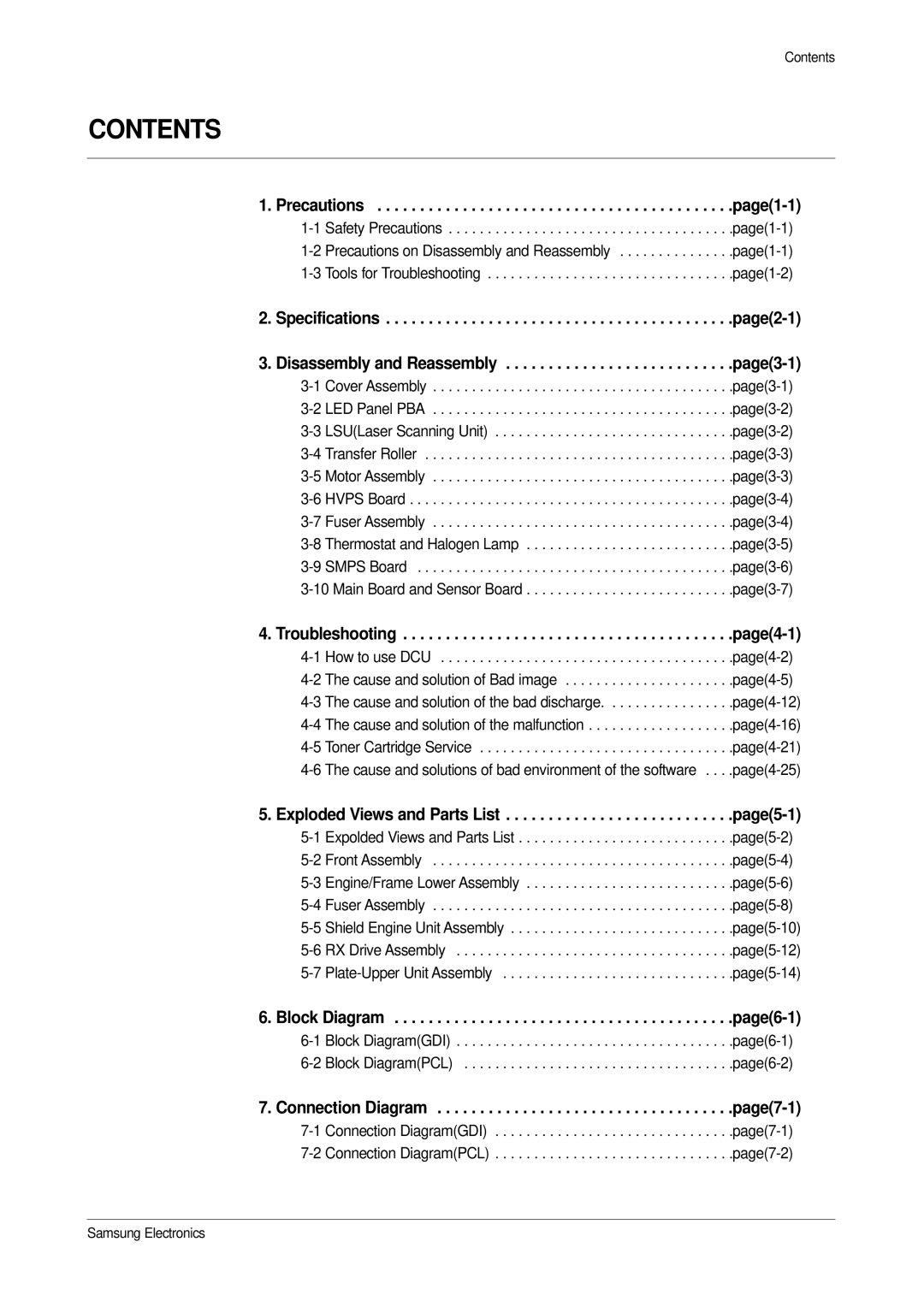 Samsung ML-1200, ML-1210 specifications Contents 