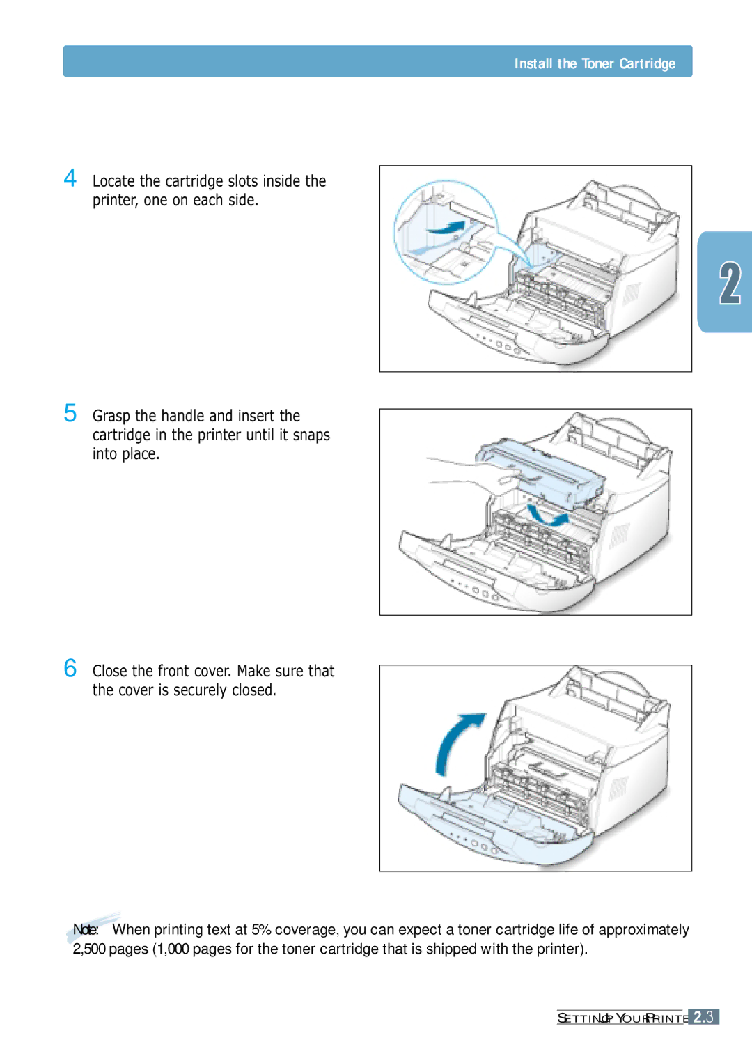 Samsung ML-1200 Series manual Install the Toner Cartridge 