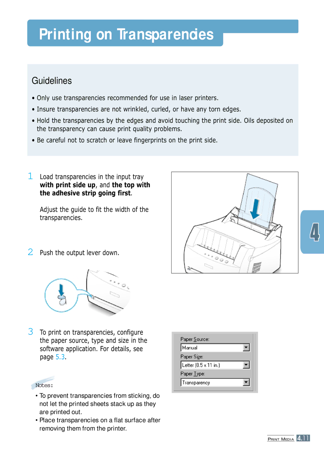 Samsung ML-1200 Series manual Printing on Transparencies 