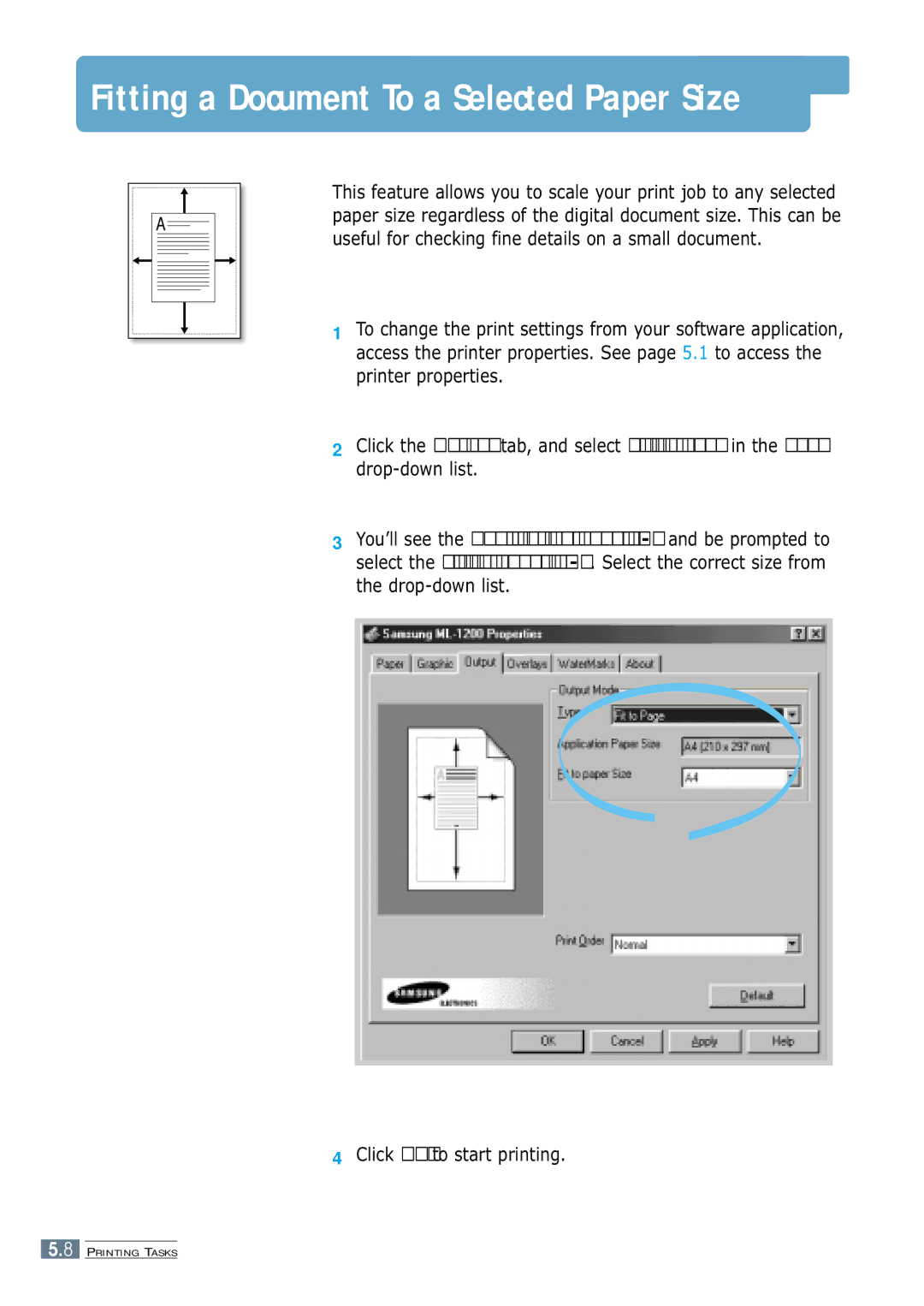 Samsung ML-1200 Series manual Fitting a Document To a Selected Paper Size 