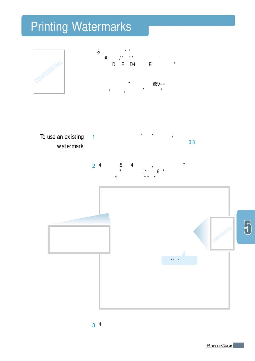 Samsung ML-1200 Series Printing Watermarks, To access the printer properties, Selected watermark in the preview window 