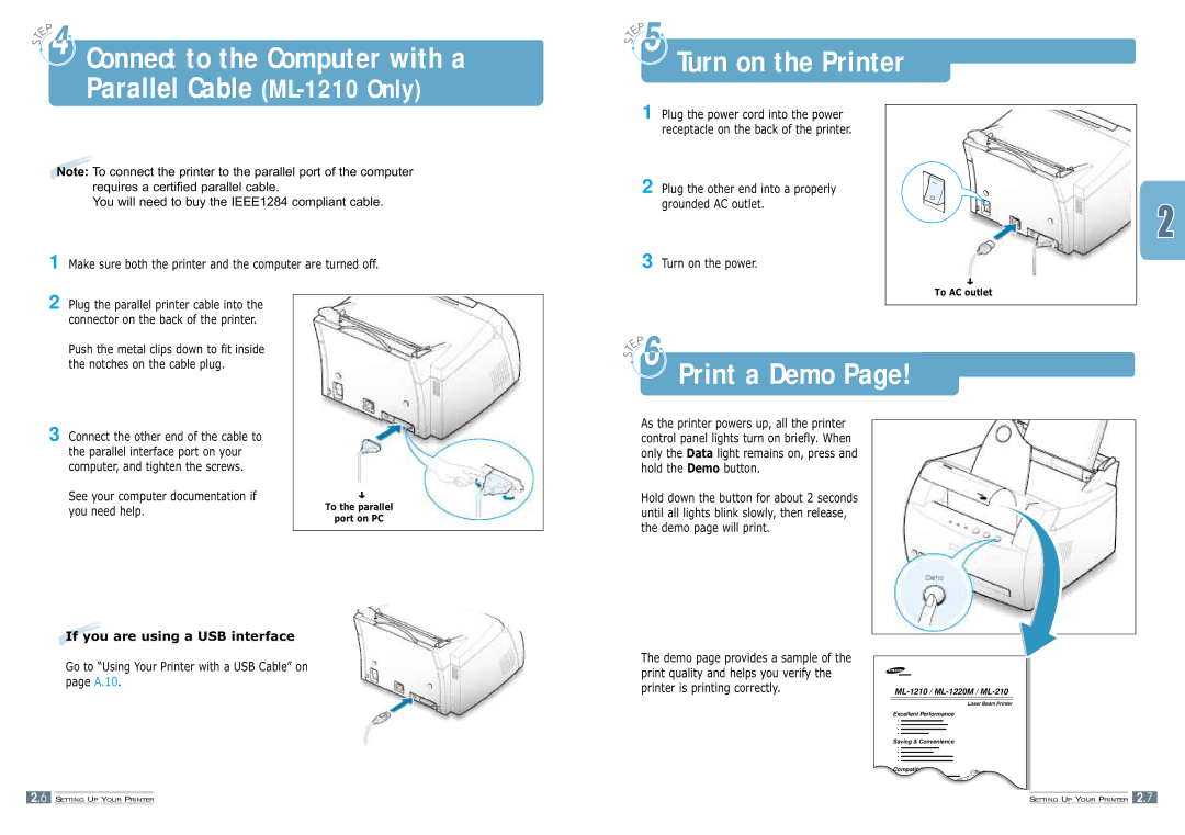 Samsung ML-1200 manual Turn on the Printer, Print a Demo, If you are using a USB interface 