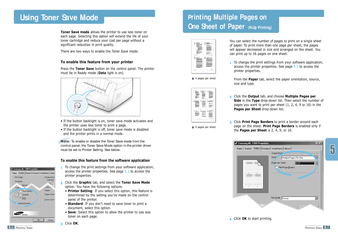 Samsung ML-1200 manual Using Toner Save Mode, To enable this feature from your printer 