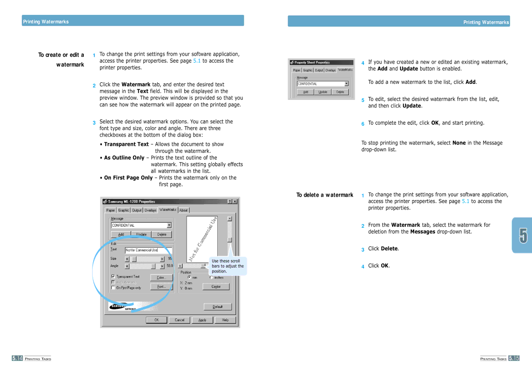 Samsung ML-1200 manual Printing Watermarks, Click Delete Click OK 