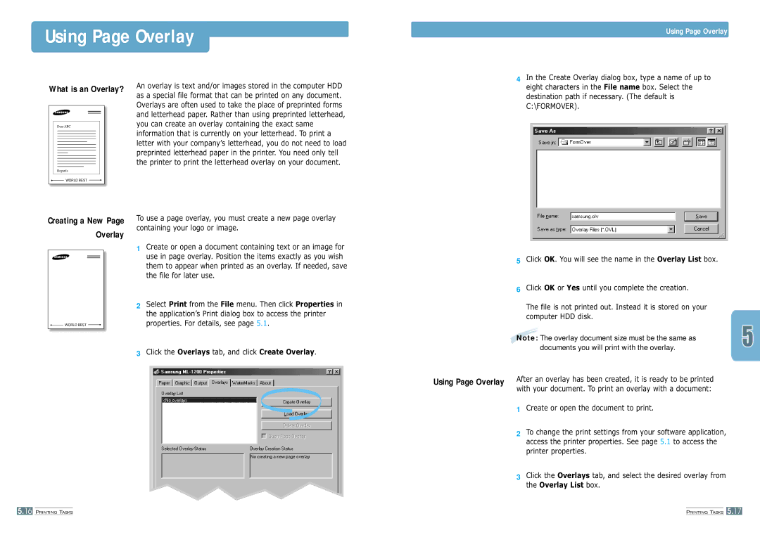 Samsung ML-1200 manual Using Page Overlay 