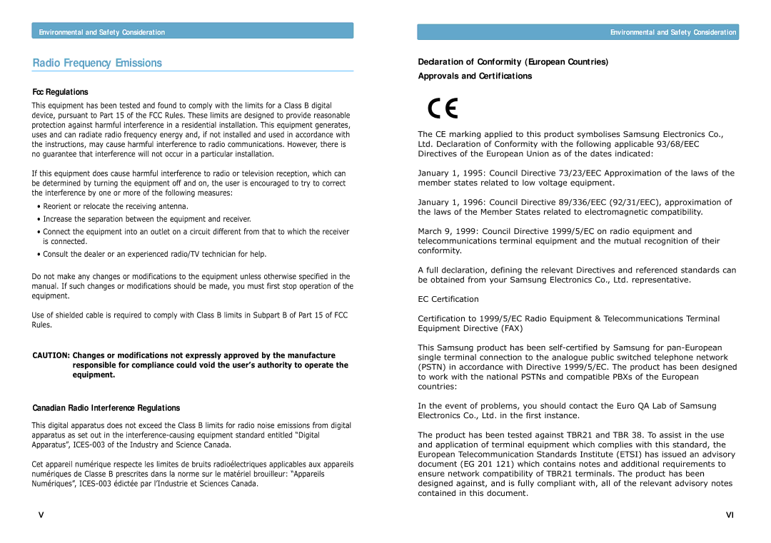 Samsung ML-1200 manual Radio Frequency Emissions, Fcc Regulations, Canadian Radio Interference Regulations 