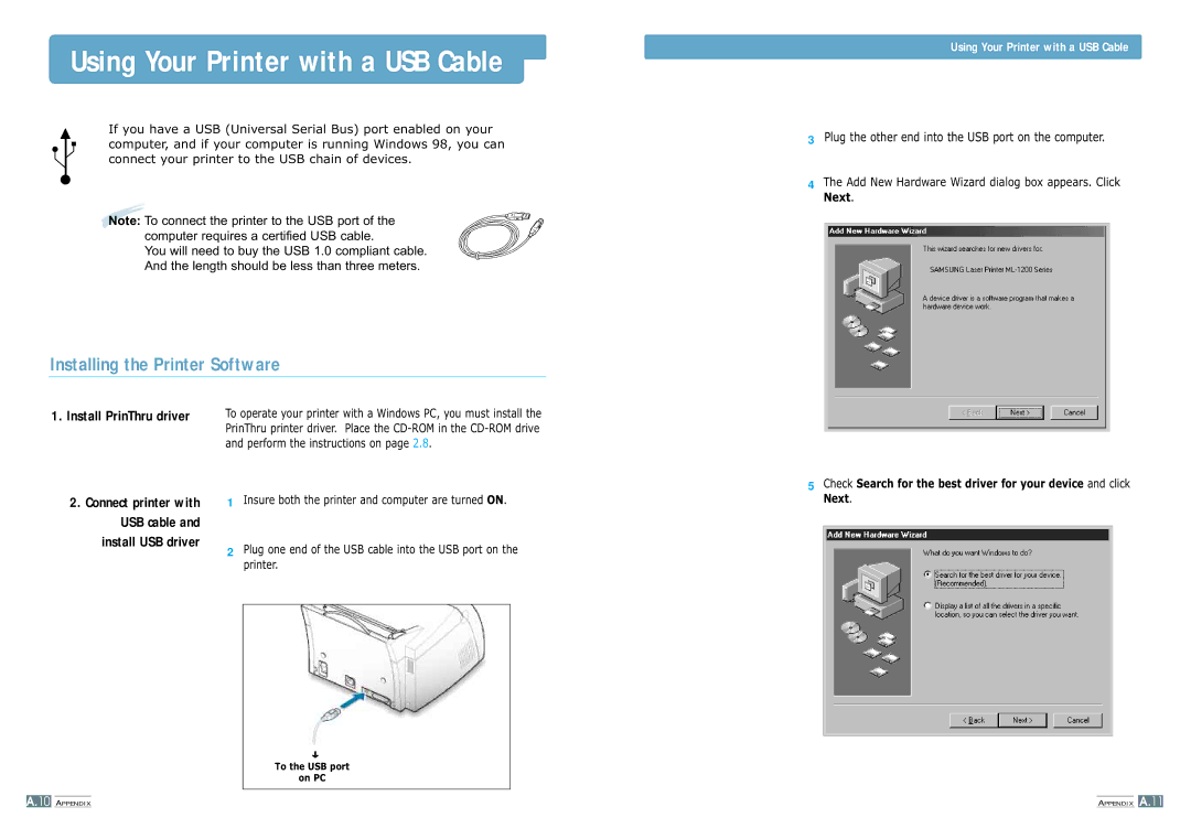 Samsung ML-1200 manual Using Your Printer with a USB Cable, Installing the Printer Software 