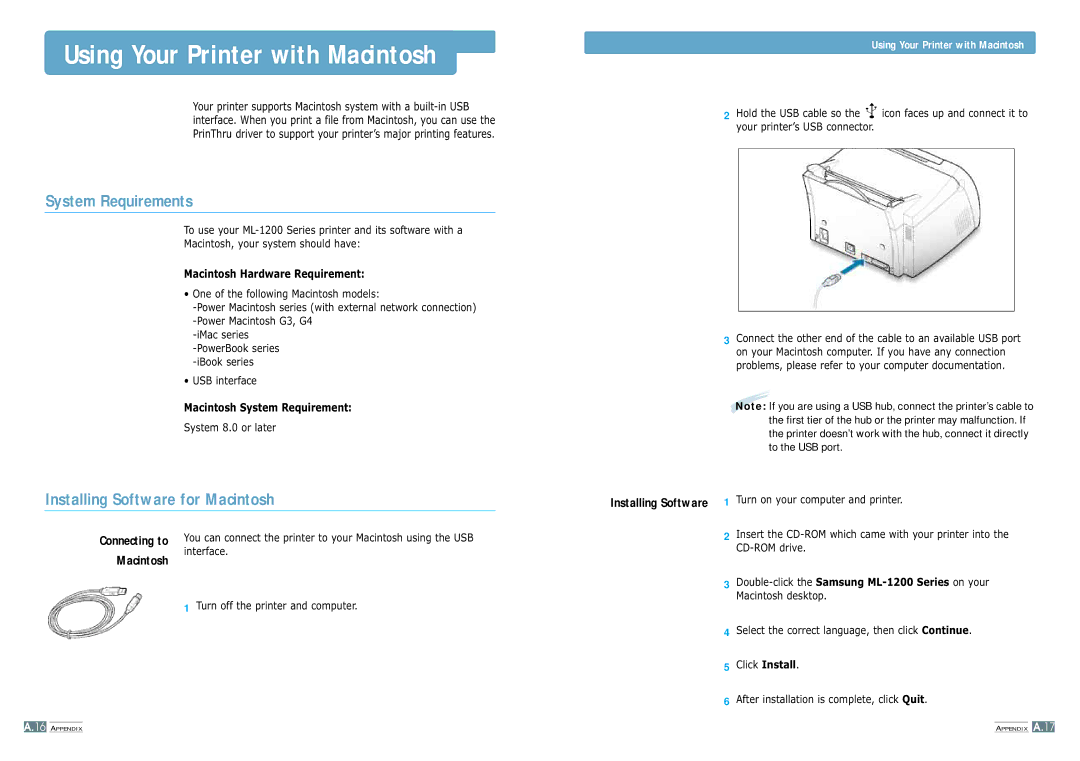 Samsung ML-1200 manual Using Your Printer with Macintosh, System Requirements, Installing Software for Macintosh 