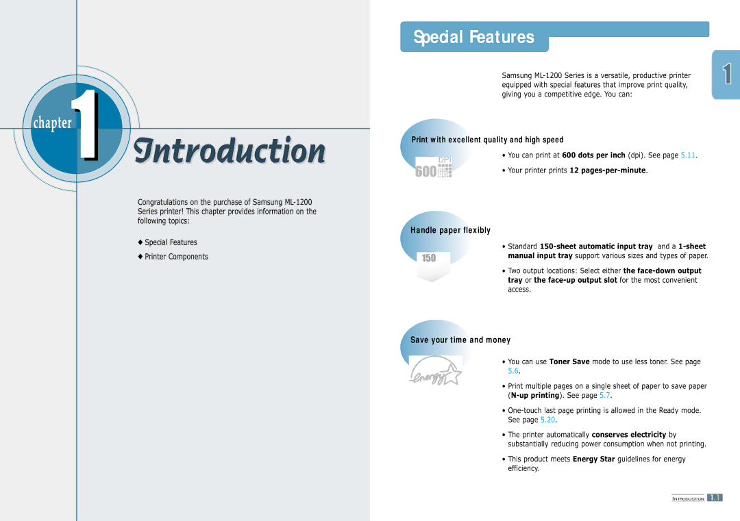 Samsung ML-1200 manual Special Features, Handle paper flexibly 