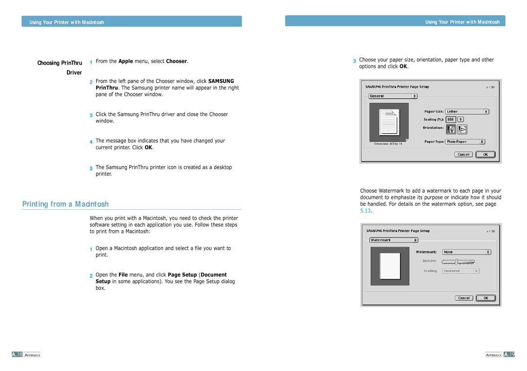 Samsung ML-1200 manual Printing from a Macintosh, Using Your Printer with Macintosh 