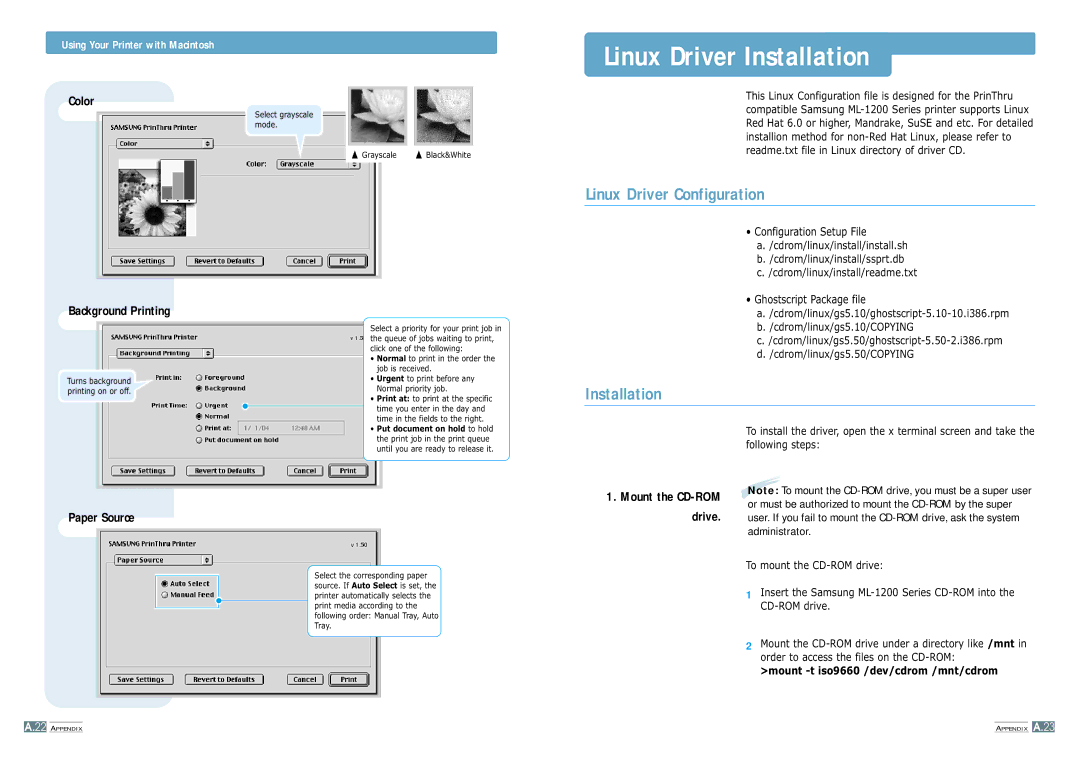 Samsung ML-1200 manual Linux Driver Installation, Linux Driver Configuration 