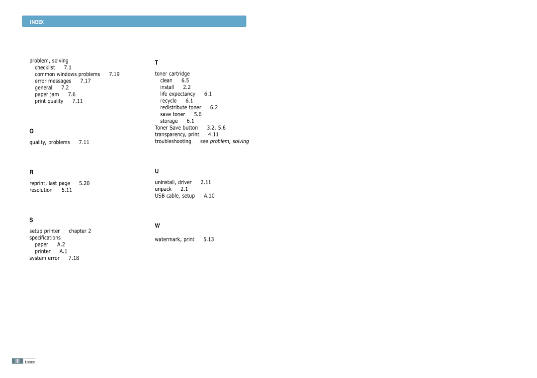 Samsung ML-1200 manual Checklist, Clean General Install, Life expectancy Print quality Recycle, Save toner, Troubleshooting 