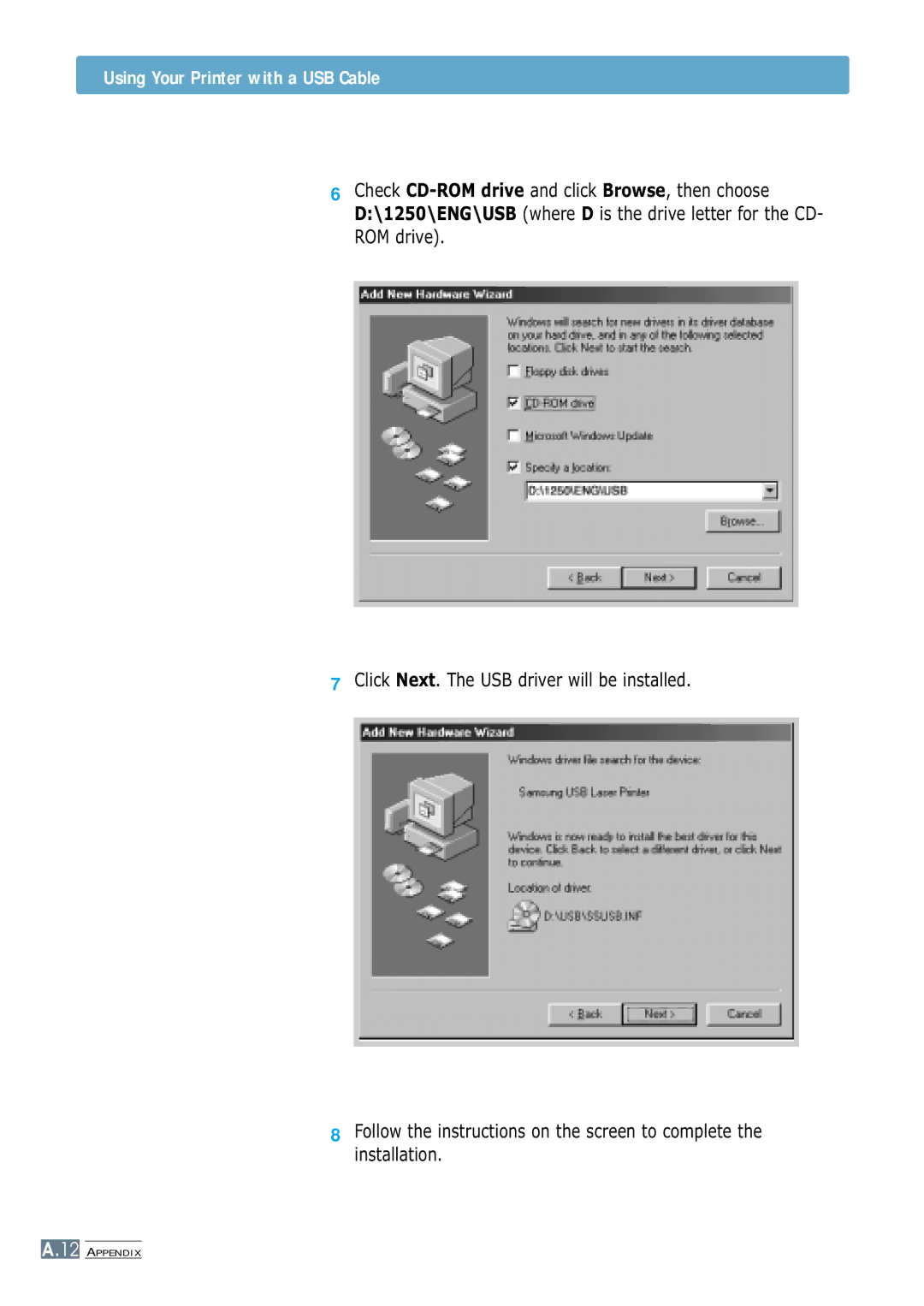 Samsung ML-1250 manual Using Your Printer with a USB Cable 