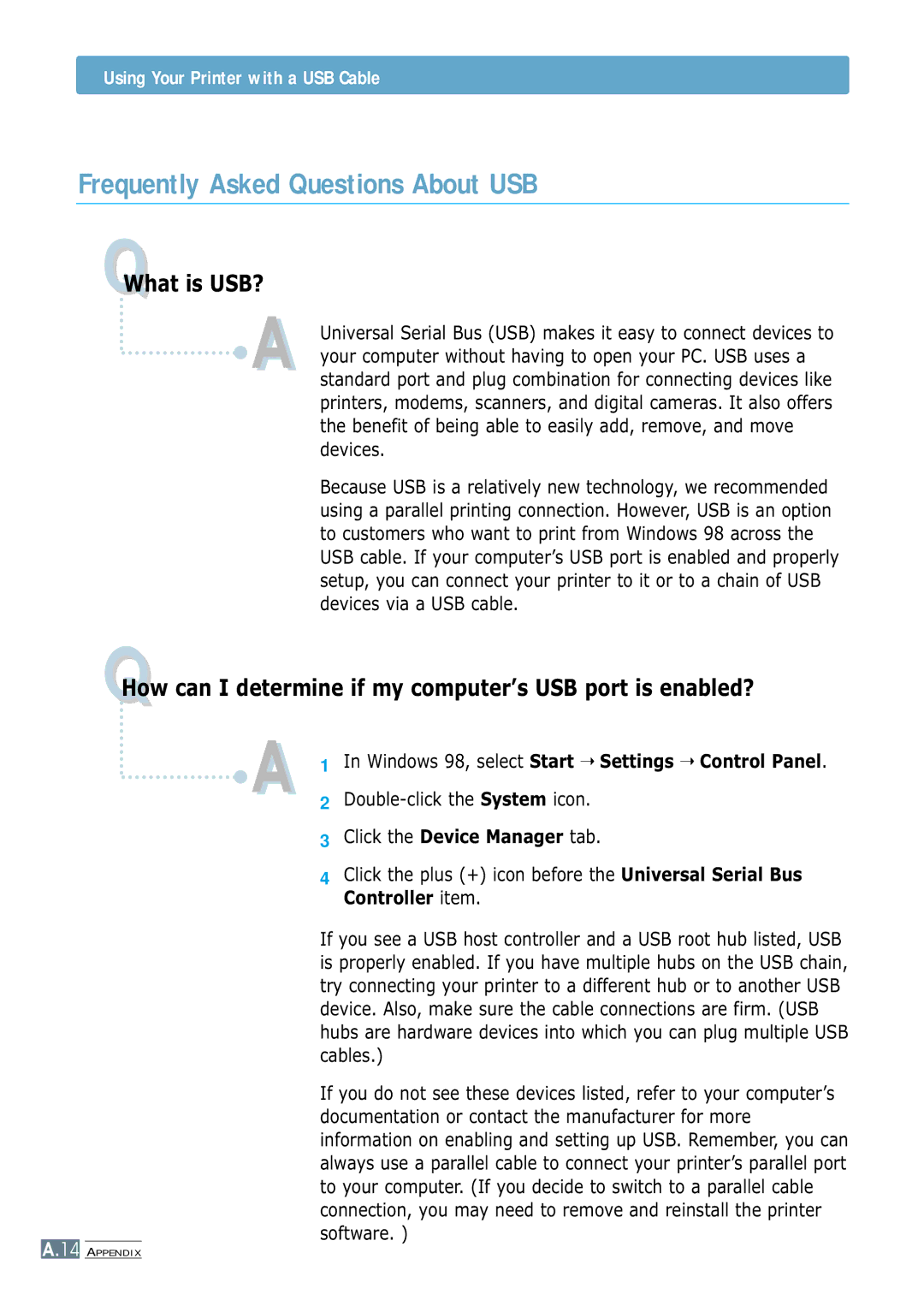 Samsung ML-1250 manual Frequently Asked Questions About USB, Double-click the System icon 