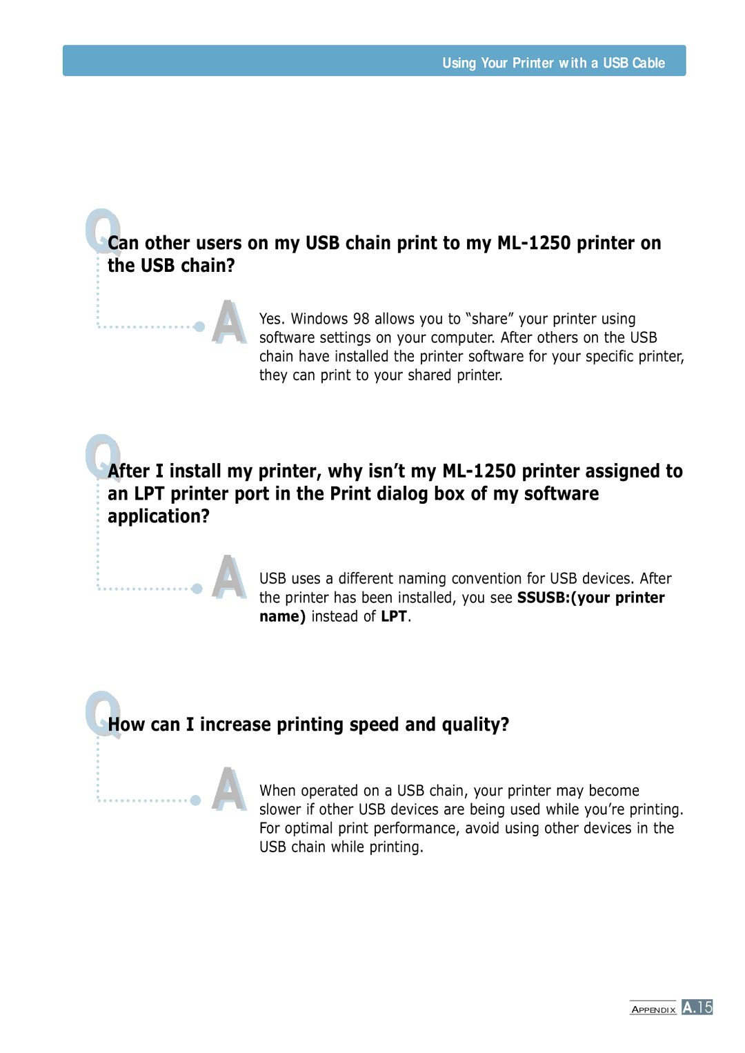 Samsung ML-1250 manual QHow can I increase printing speed and quality? 