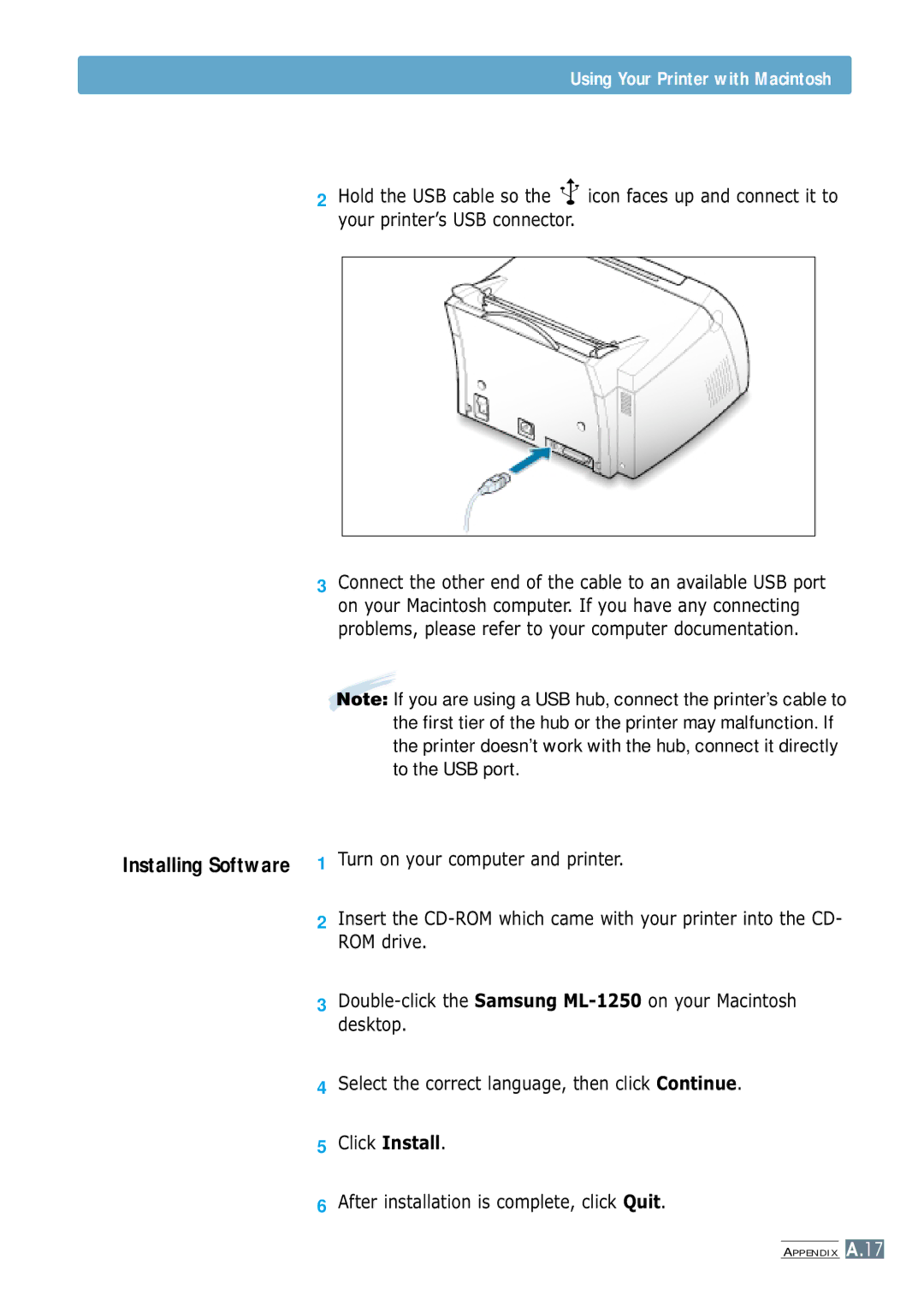 Samsung ML-1250 manual Using Your Printer with Macintosh 