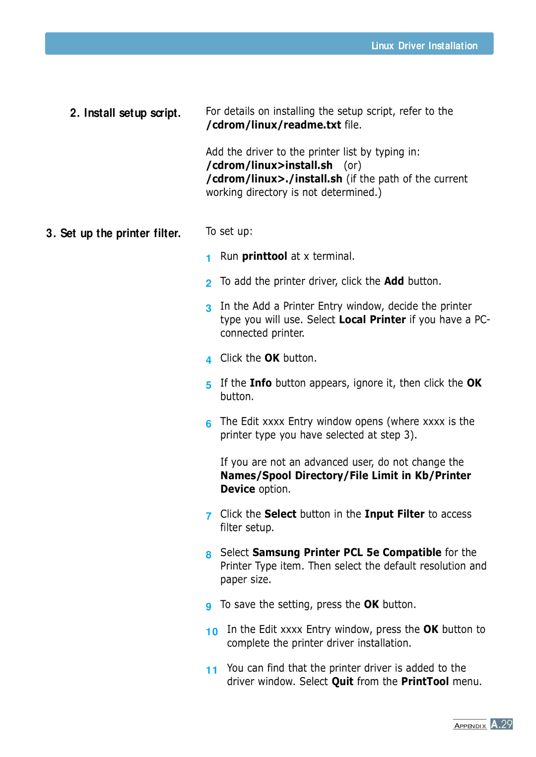 Samsung ML-1250 manual Linux Driver Installation, If you are not an advanced user, do not change 