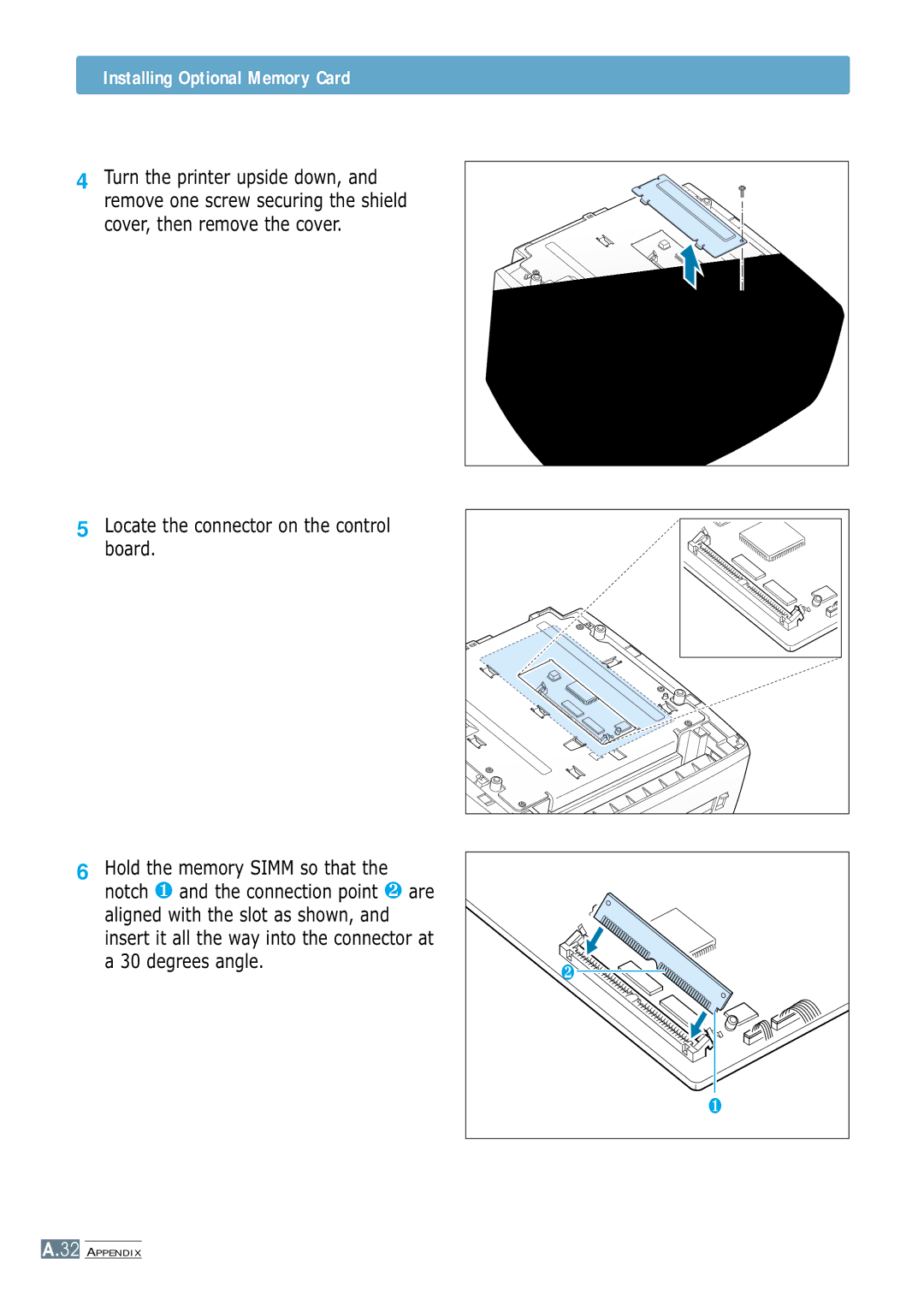 Samsung ML-1250 manual Installing Optional Memory Card 