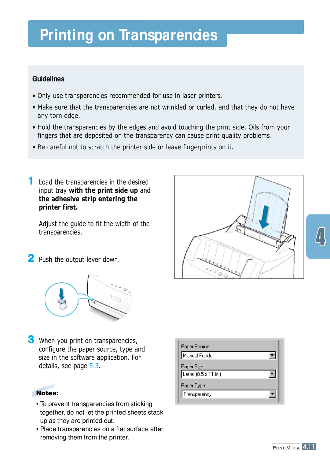 Samsung ML-1250 manual Printing on Transparencies 