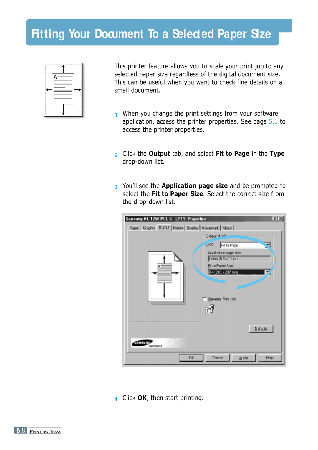 Samsung ML-1250 manual Fitting Your Document To a Selected Paper Size 