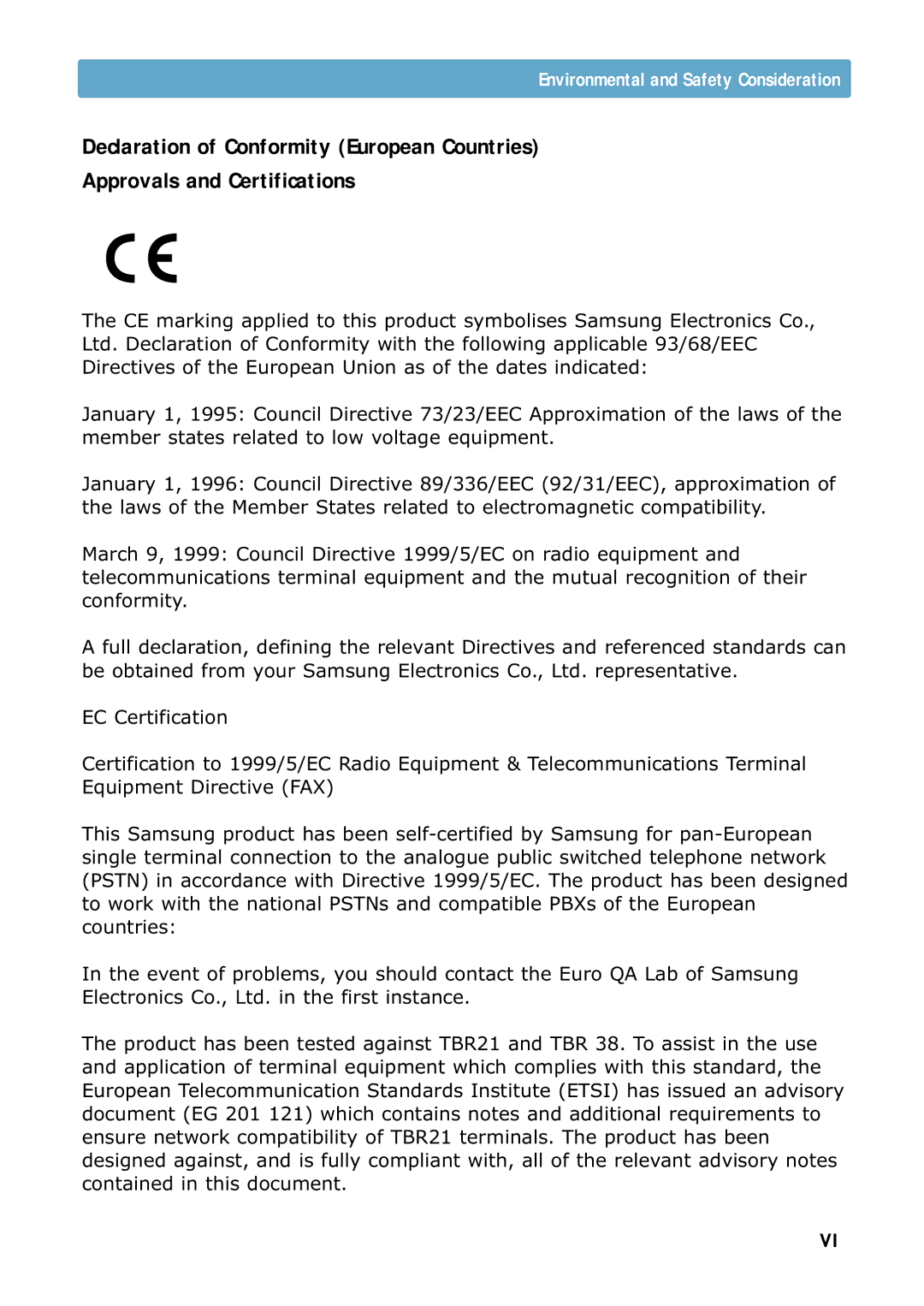 Samsung ML-1250 manual Environmental and Safety Consideration 