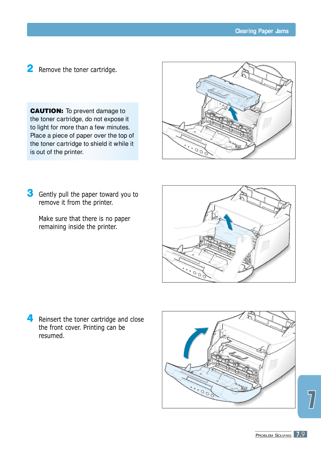 Samsung ML-1250 manual Remove the toner cartridge 