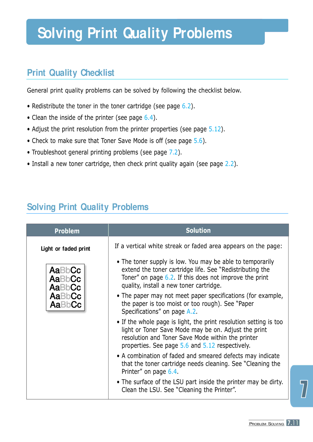 Samsung ML-1250 manual Solving Print Quality Problems, Print Quality Checklist 