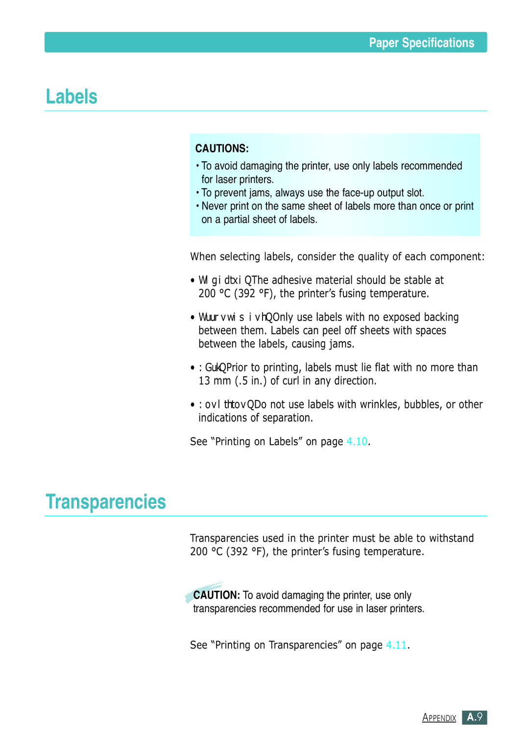 Samsung ML-1430 manual See Printing on Labels on, See Printing on Transparencies on 