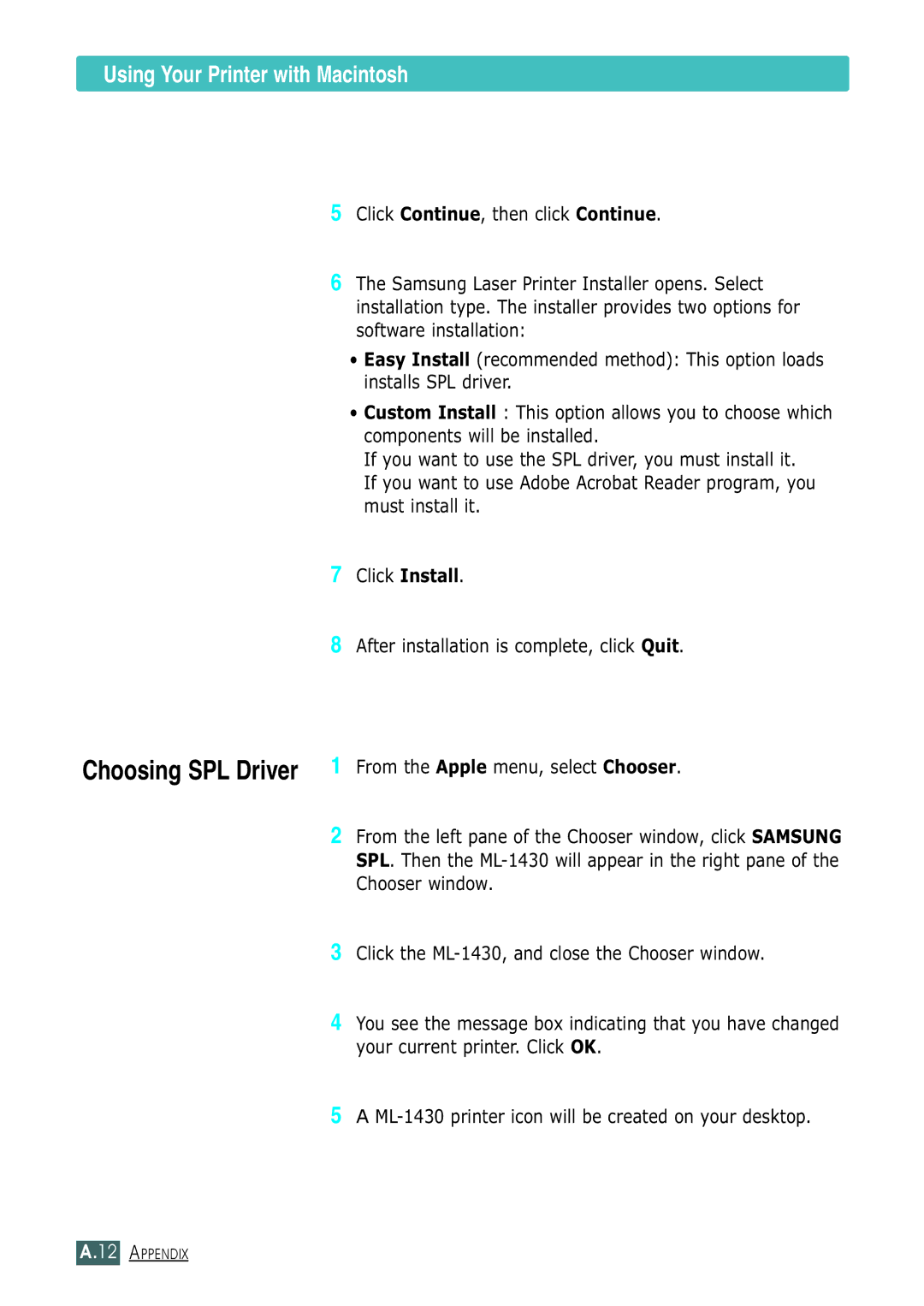 Samsung ML-1430 manual Using Your Printer with Macintosh 