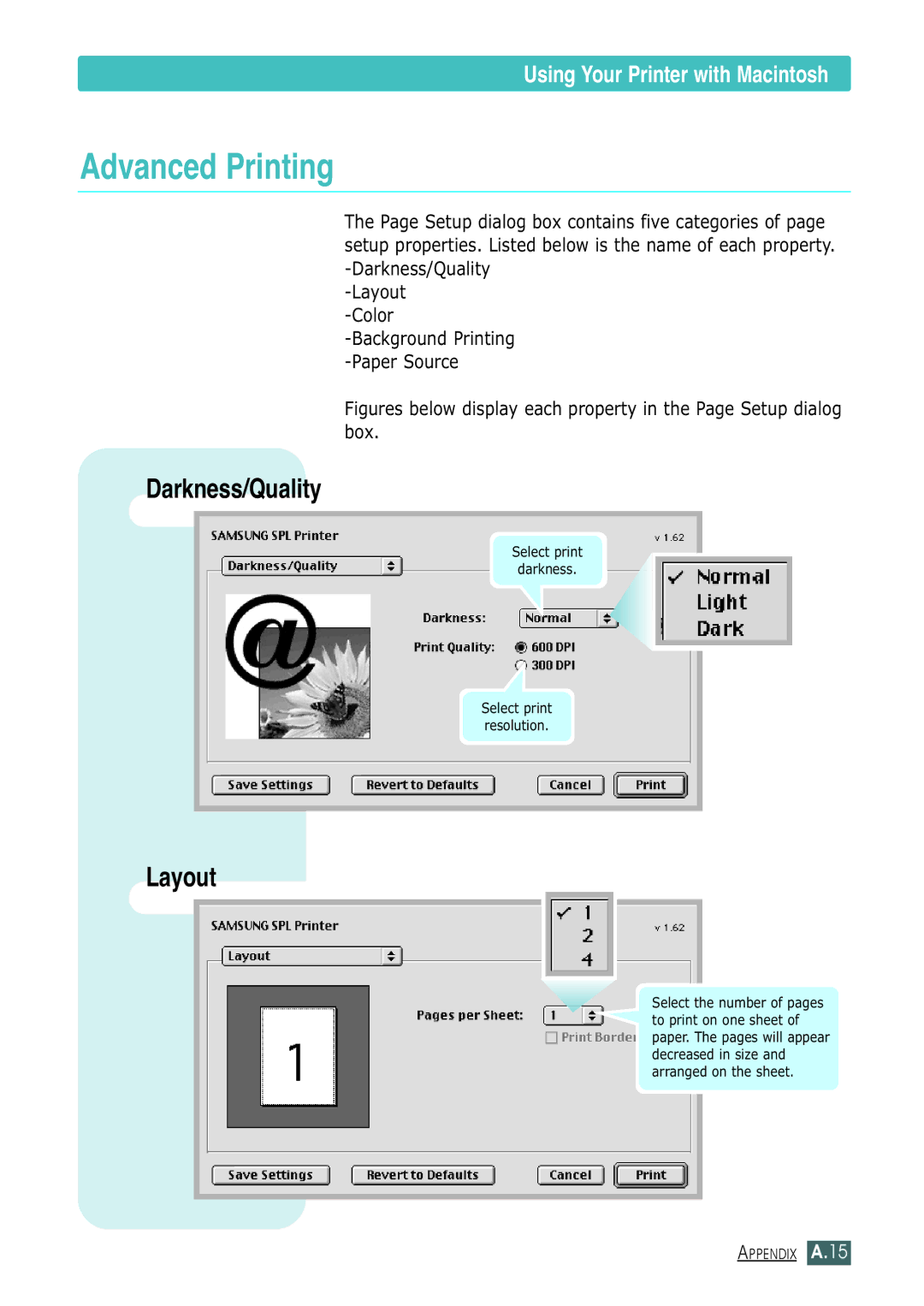 Samsung ML-1430 manual Advanced Printing, Layout 