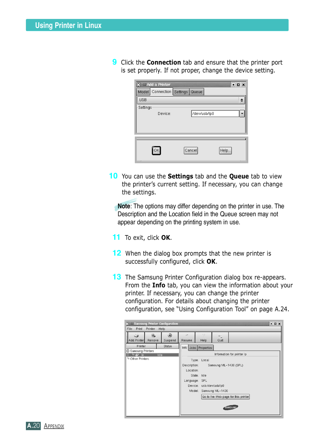 Samsung ML-1430 manual Using Printer in Linux 